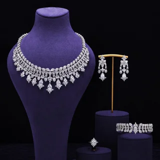 

HIBRIDE New Elegant and Personalized Pink Necklace Earrings Bracelet Women's Dress Decorative Jewelry Wedding Ball Gift S-1063