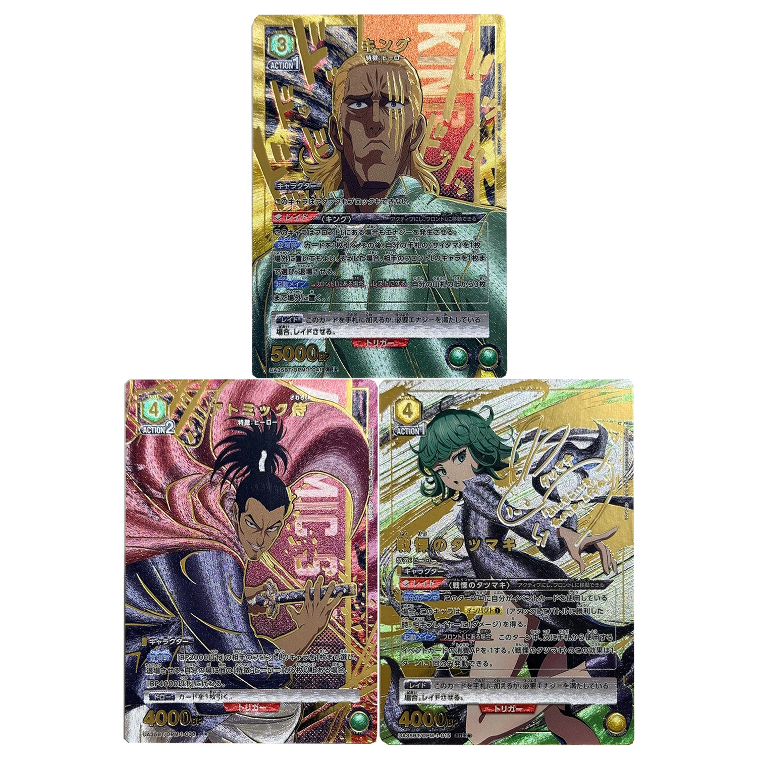 3-pecas-conjunto-63x88mm-cartoes-de-colecao-diy-one-punch-man-com-estampa-a-quente-brilhante-e-efeito-flash-cartoes-de-anime-brinquedos-de-presente