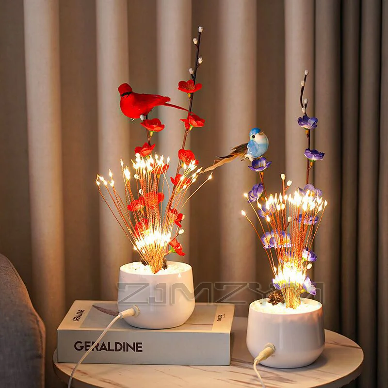 

Перезаряжаемый светодиодный ночник с красной птицей в горшке, лампа для спальни, настольное украшение, цветное внутреннее освещение на Рождество