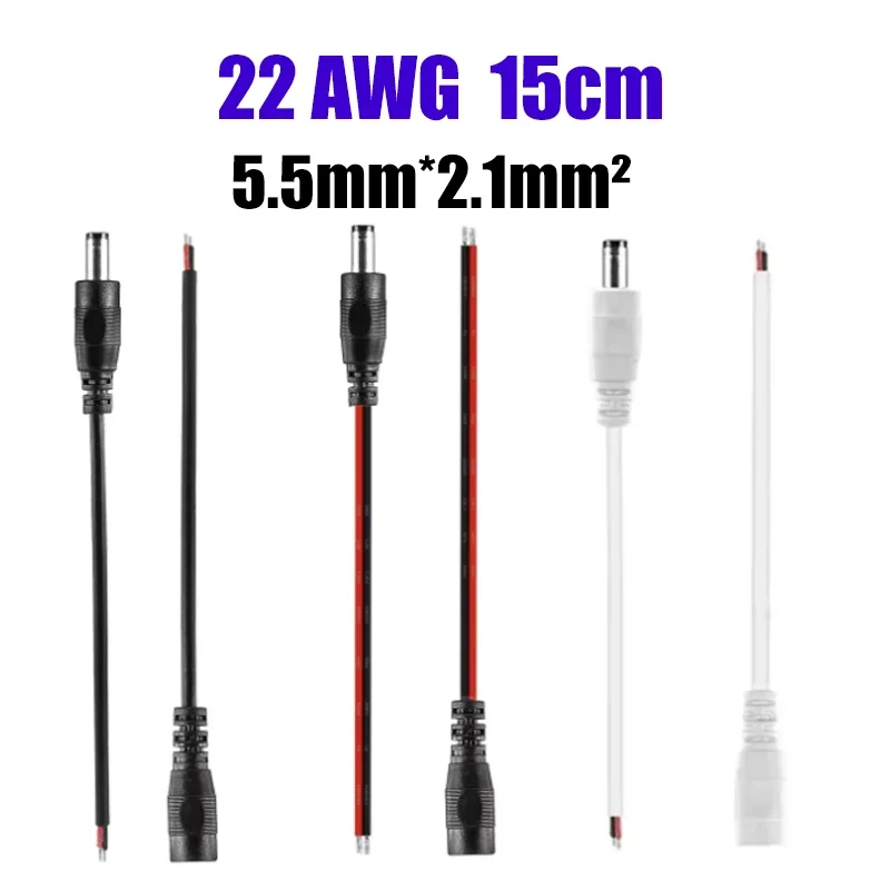 22AWG DC Power Connector Cable 5.5 *2.1mm² 15cm Male Female Plug Power Extension Pigtail Wire For LED Strip Light Solar Panel