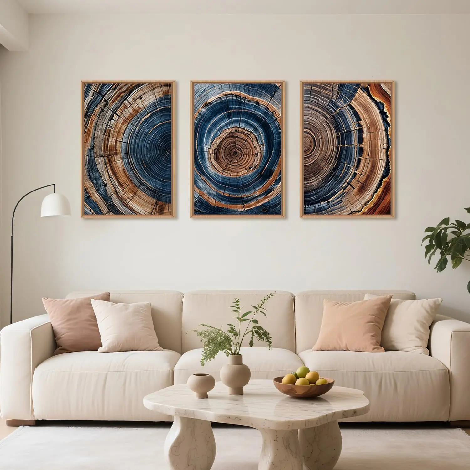 

3pcs Colorful Tree Ring Canvas Wall Art Abstract Blue-brown Wood Grain Wall Decor Natural Ring Texture Art Home Decoration Print