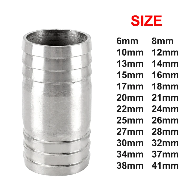 

1pcs OD 6-38mm 304 Stainless Steel Double Barbed Connector 2-way Equals Straight Pipe Fitting Connector Pagoda Joint Hose Barb