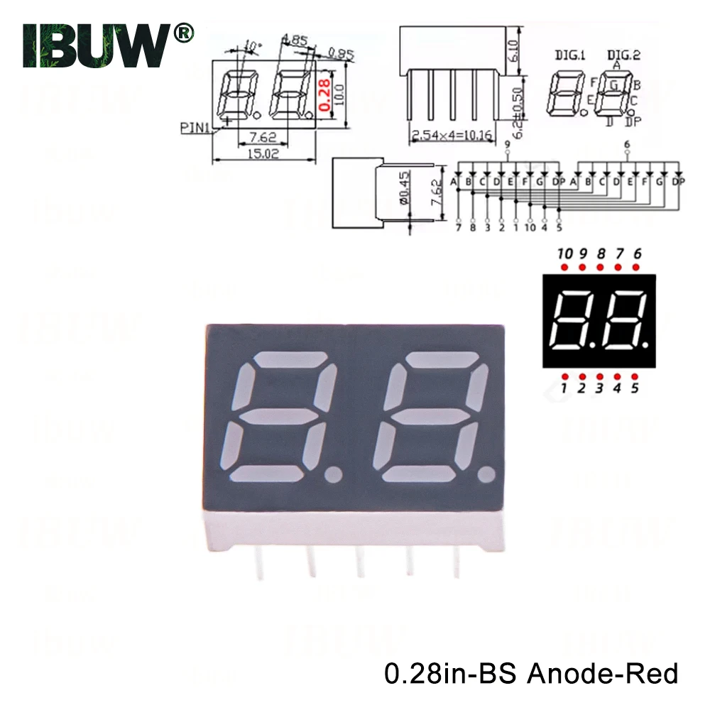 2/5 pcs 0.28 inch 1 2 Digital tube Common AnodeCathode Red  Bit digital Tube 0.28inch LED Display 7 segment 3 4