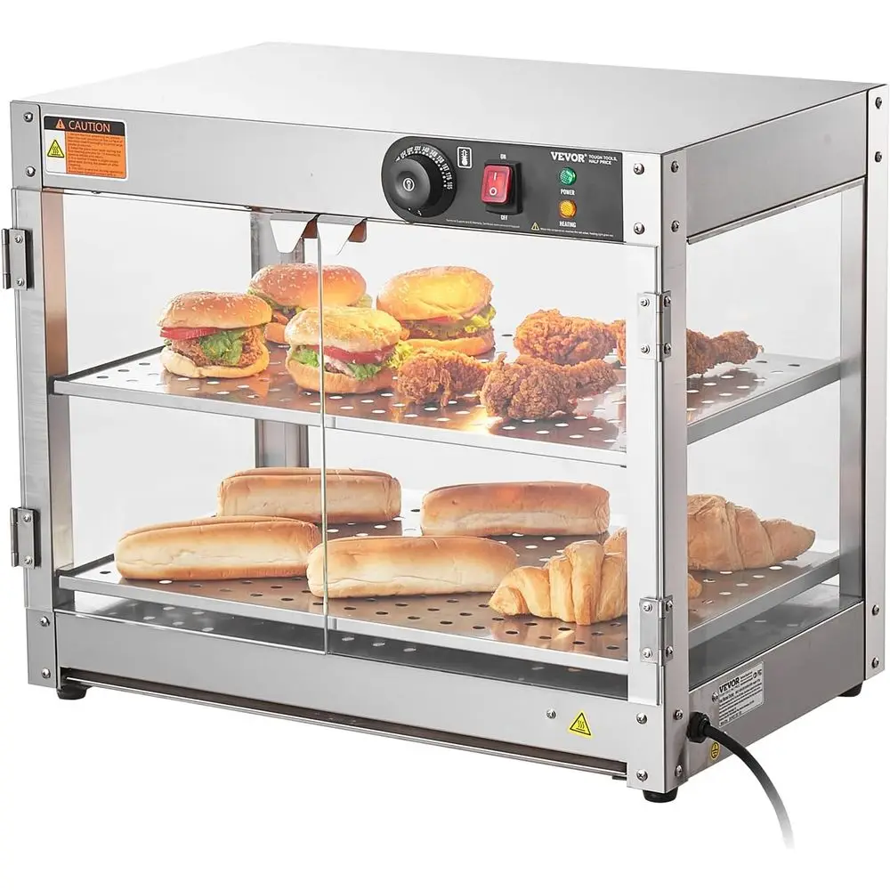 

2-Tier Commercial ood Warmer Display, 800W ood Display Warmer with Light to Enhance ood Display, 86℉~185℉ Temperature Control, 5