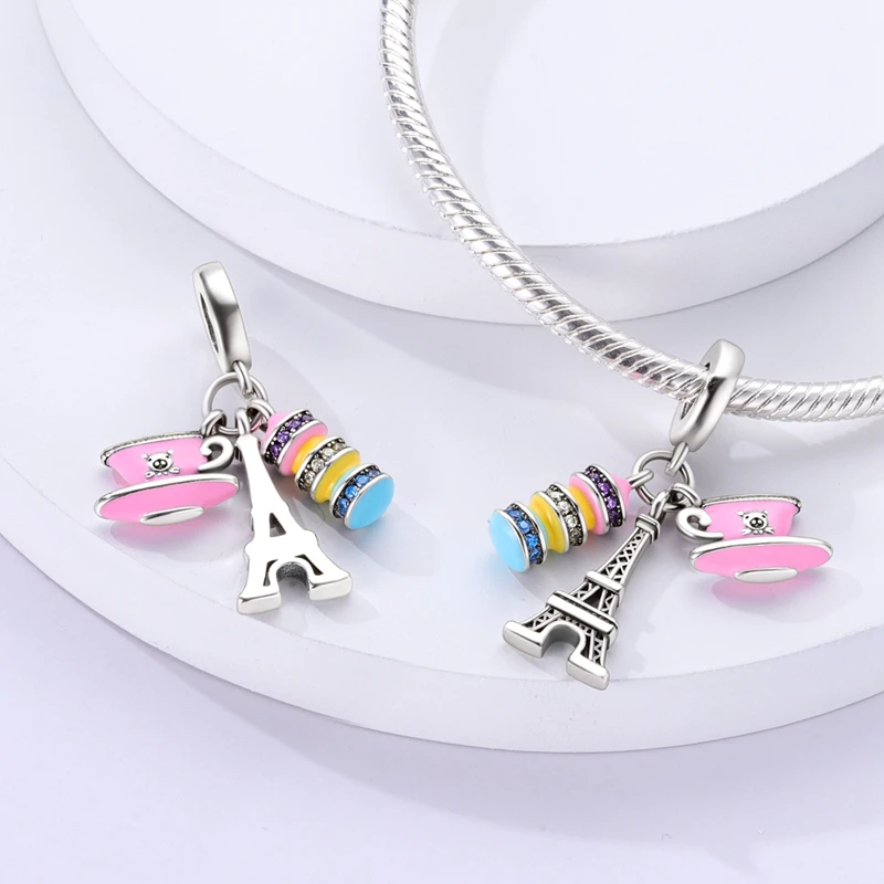 925 Sterling Silver Pink Perfume Bottle Luggage Heart-shaped Cute Claw Charms Beads Fit Original Charm Bracelet DIY Jewelry image 3