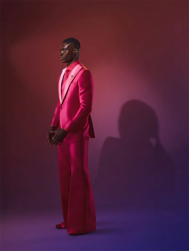 

Pink Red Men Suit Set 2 Piece Blazer+Pants Trousers Fashion Autumn Customized Formal Office Jacket Groom Wedding Tuxedo Coat