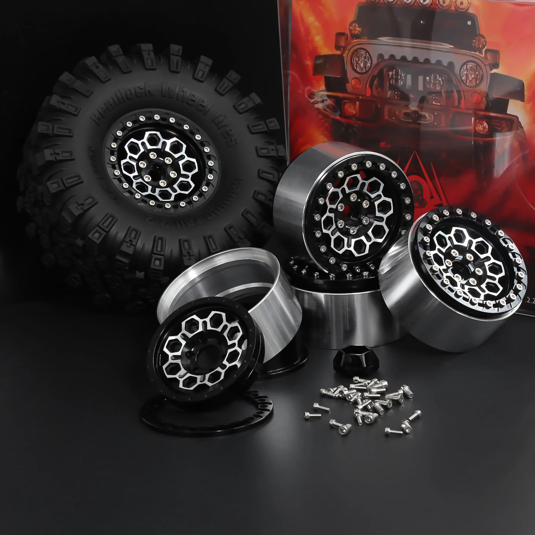 

RS 4 шт. 2,2 "металлический обод колеса с бисером, набор шин для 1/10 RC гусеничного автомобиля Axial SCX10 Pro Wraith Capra RR10 RBX10 Traxxas TRX4