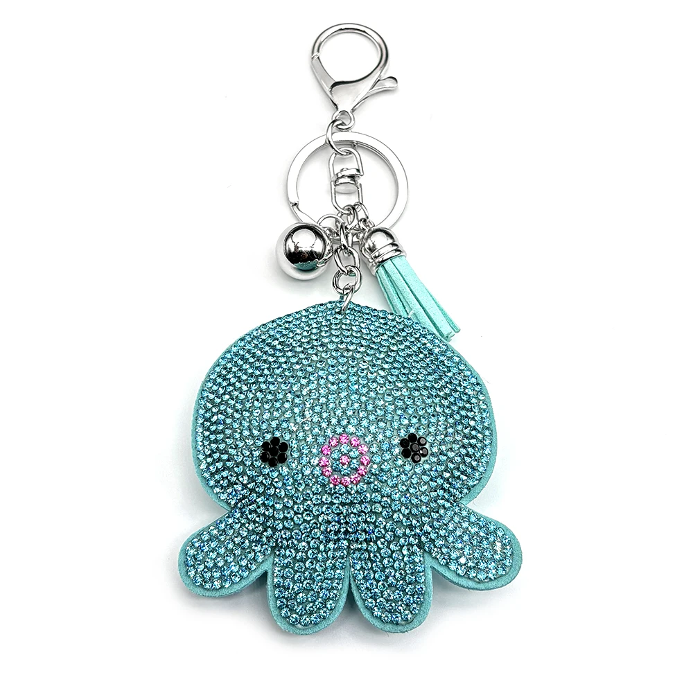 Niedlicher Oktopus-Schlüsselanhänger für Frauen und Mädchen, glitzernder Quasten-Taschenanhänger, glitzernder Kristall-Schlüsselring, schönes Accessoire im Ozean-Stil, Schmuckgeschenk – Detail 7