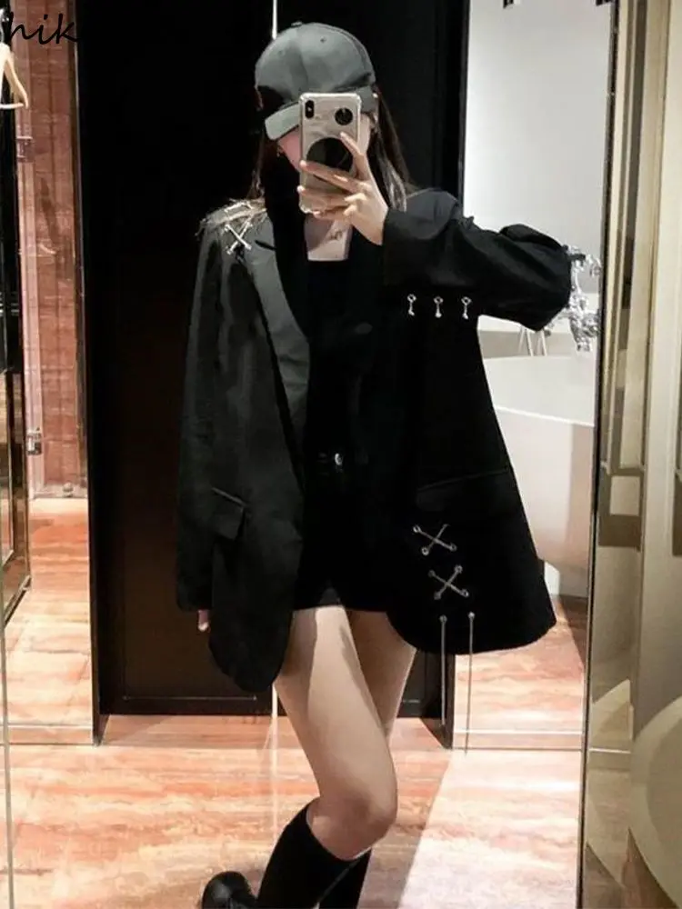 Streetwear Black Blazer Mujer De Moda 2024 Oversized Outwear Casual Fashion Coats Y2k Tops Ropa Mujer Temperament Korean Jackets