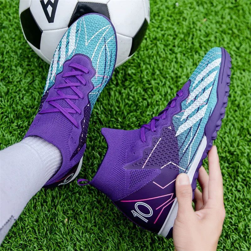 High Quality Purple Men Football Boots Unisex TF/FG Professional Soccer Shoes Grass Training Soccer Sneakers Man Futsal Shoes