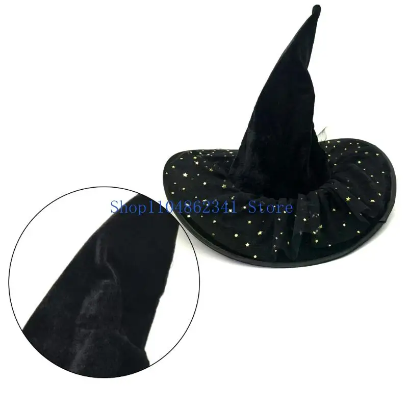 5asd Halloween Wizard Hat Large Black Witches Witch Hat Star Lace Witch Caps Fashion Pointed Hat Halloween Cosplay Costumes