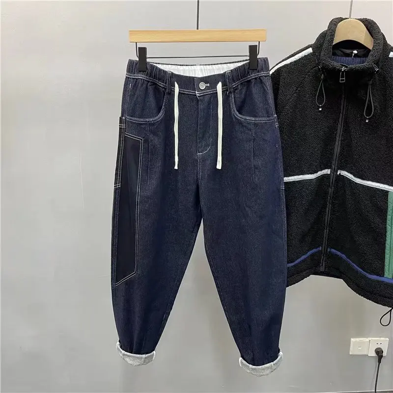 

Retro Japanese Sle Men's Denim Workwear Pants with Large kets Loose Fit Casual Trousers Autumn Season Faion Brand