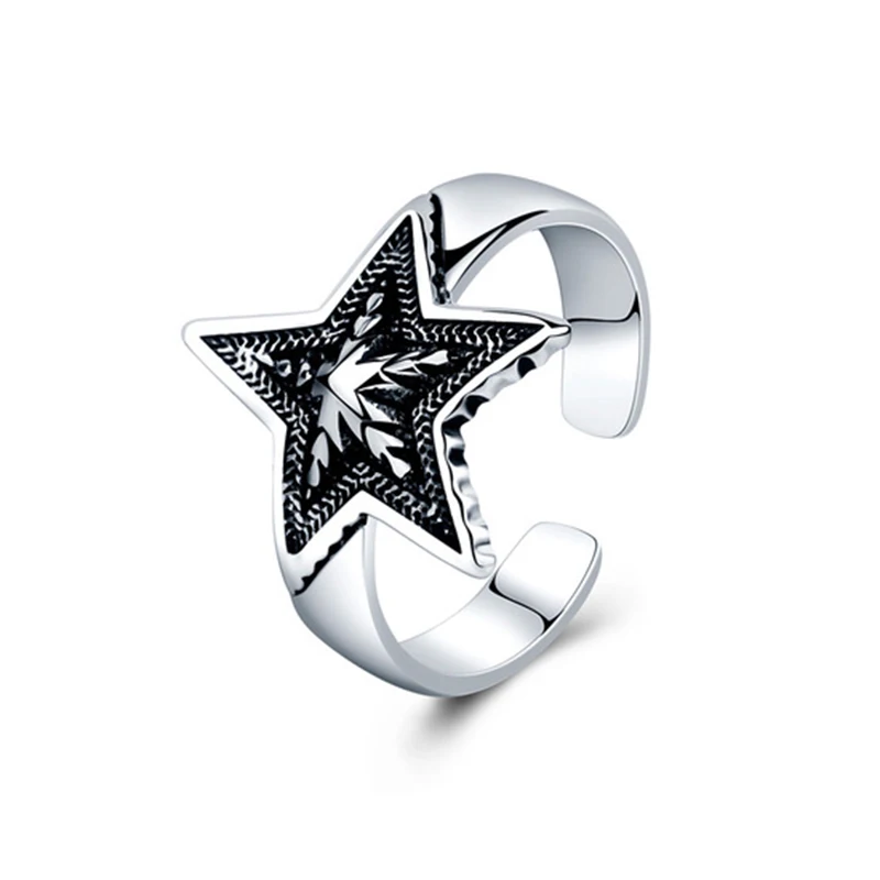 

Personality 925 Sterling Silver Vintage Punk Pentagram Rings for Women Men Jewelry Adjustable Antique Open Finger Ring Anillos