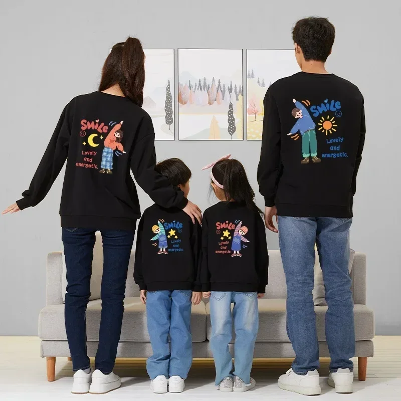 Korean Father Mother Daughter Son Kids Tops Baby Outfits Cartoon Sweatshirt Dad Mom and Me Sweater Family Look Matching Outfits