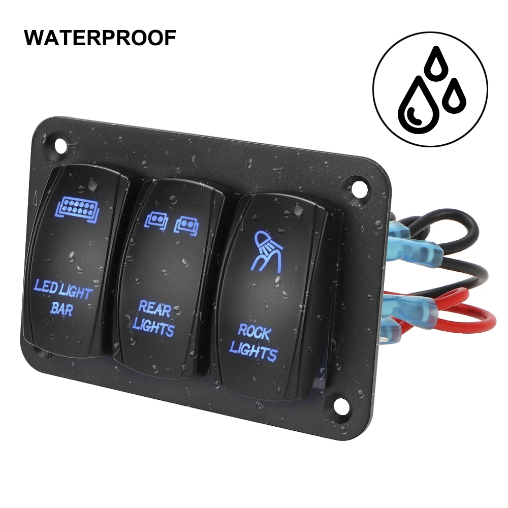 LED Light Toggle Switch ON/Off Control Panel For Auto Car Marine ATV UTV 12V 24V 3 Gang Rocker Switch Panel