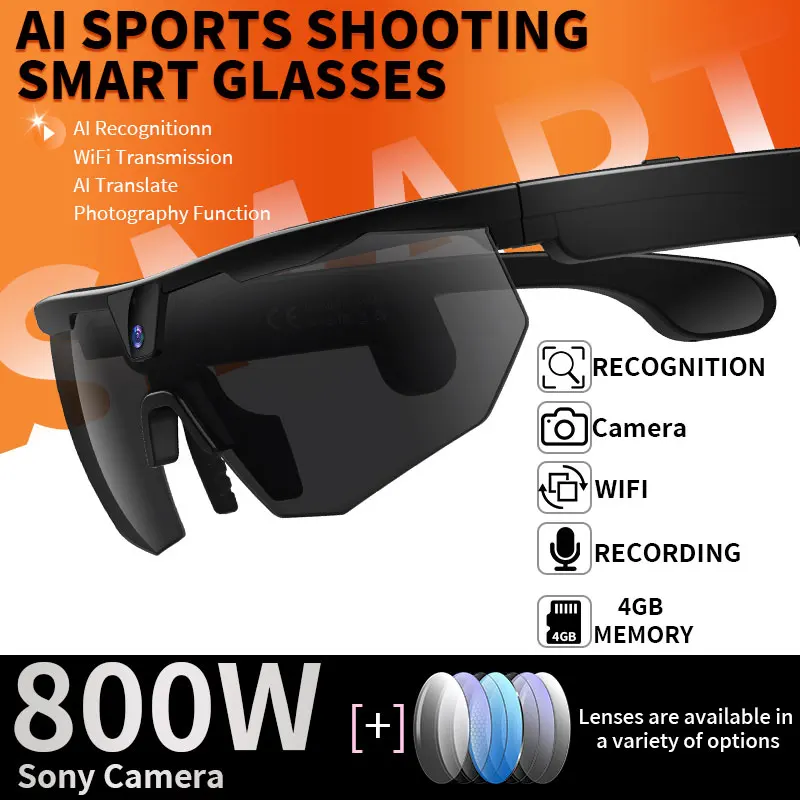 

AI Smart Cycling Glasses 8MP Camera Video Record Real-time Translation BT Call 290mAh Sports Eyewear for Men Women WiFi transfer