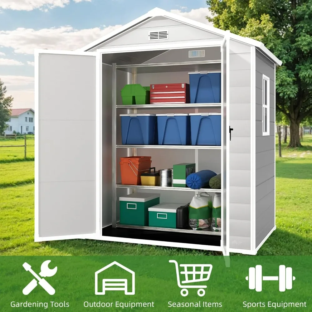 6 * 4.4FT Outdoor Resin Storage Shed with Reinforced Floor, All Weather-Resistant, Plastic Shed for Storing Gardening Tools