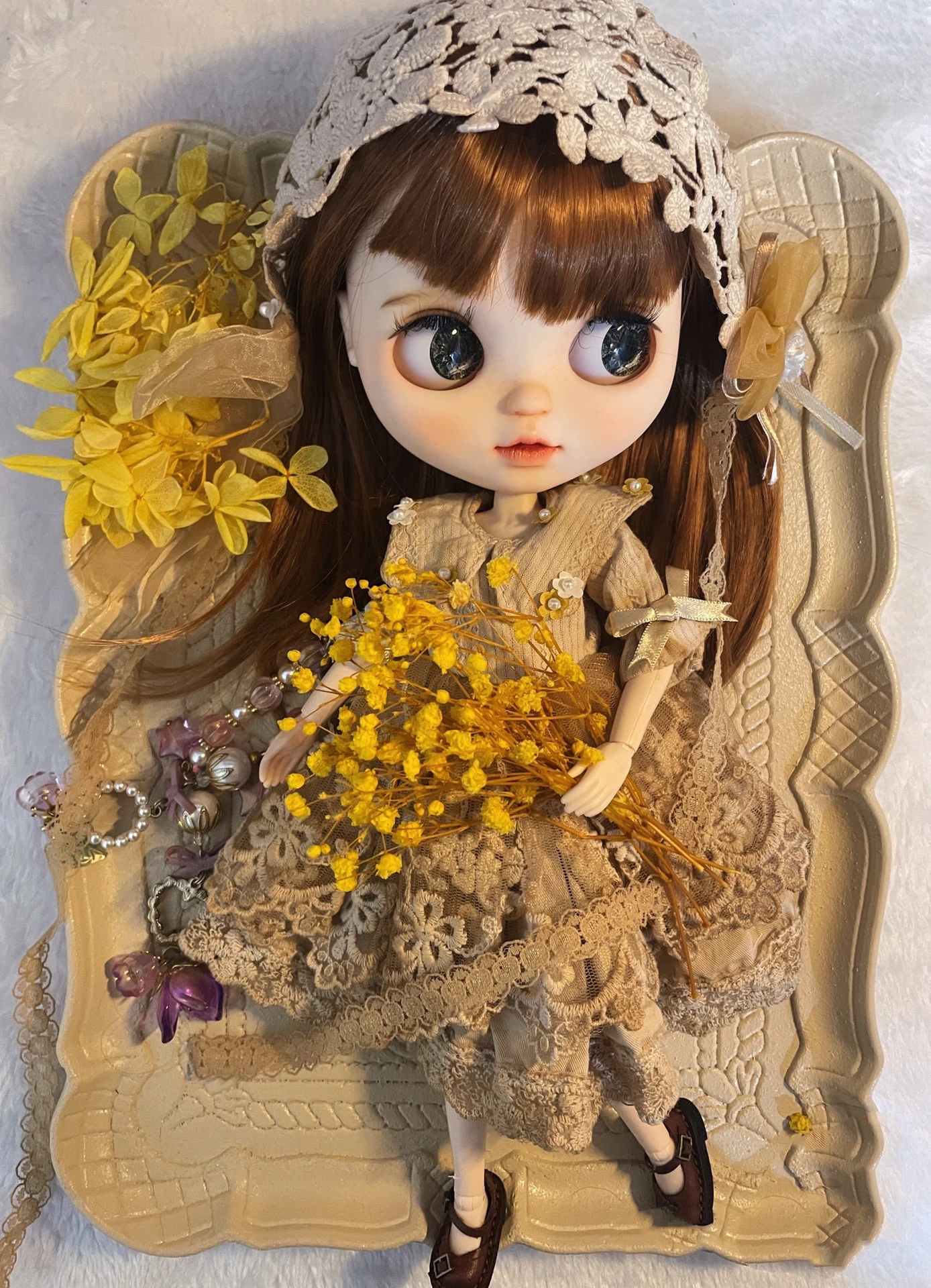 Tea dyeing series Blythe clothes dress Flower Sea Lace puffy skirt dressing 1/6 30cm BJD anime girl (Fit for Pullip,Ob24, Licca)