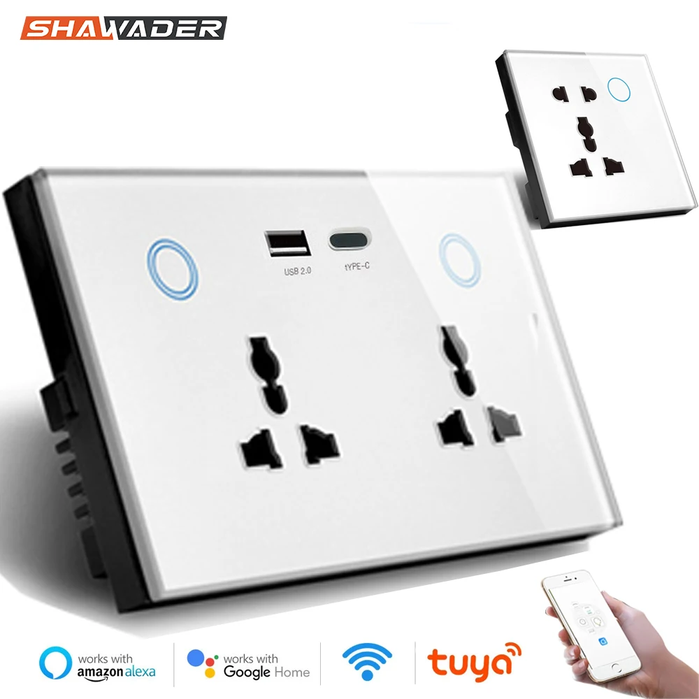 Presa a muro USB WIFI TYPE-C presa elettrica universale 13A interruttore tattile di alimentazione ricarica Wireless funziona con Alexa Google Home