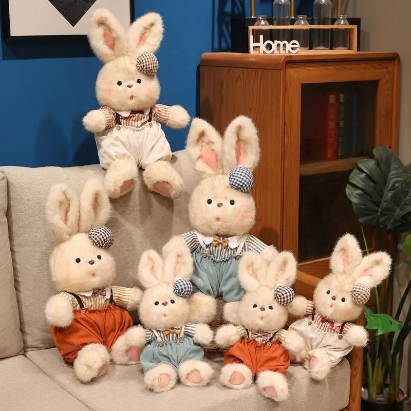 Cute Bunny Plush Toy Squishy Fluffy Stuffed Animal with Removable Outfit Adorable Plushie Doll for Kids for Home Decoration Gift