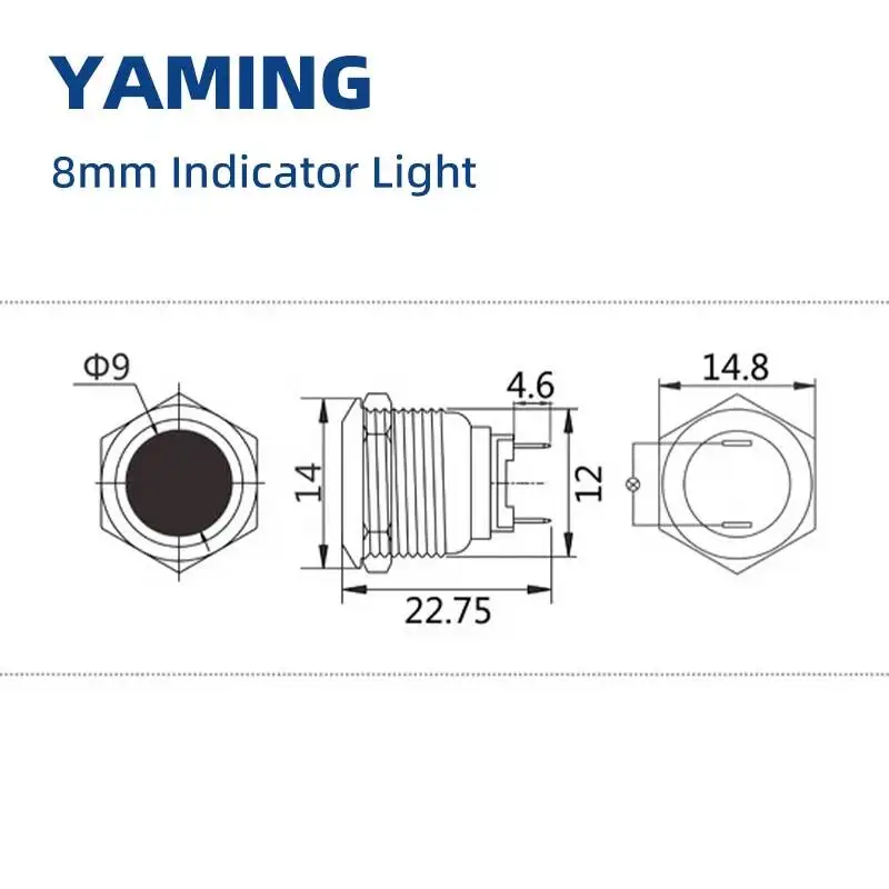 8mm Metal Indicator Light LED Signal Lamp Waterproof Two Pins NO Power Control 12V 24V 220V
