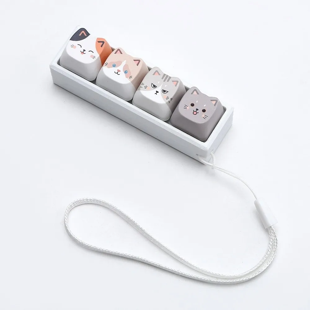 4 Keys Mechanical Keycap Keychain Cat Shape Lightweight Finger Press Keyring Portable Pinch Design Finger Press Keycap Keychain