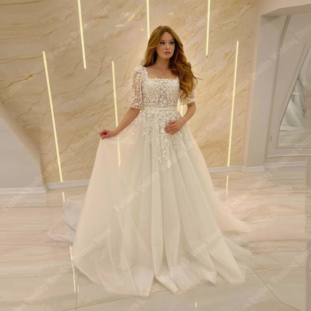 Abiti da sposa da donna con superficie in Tulle personalizzati abiti da sposa a sirena con Design a maniche corte in pizzo elegante abiti da sposa senza schienale 2024