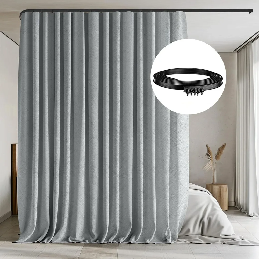 

Room Divider Curtains with Flexible Ceiling Tracks Set, Blackout Curtain Ceiling Mount Curtain Track Privacy Room Divider Ceilin
