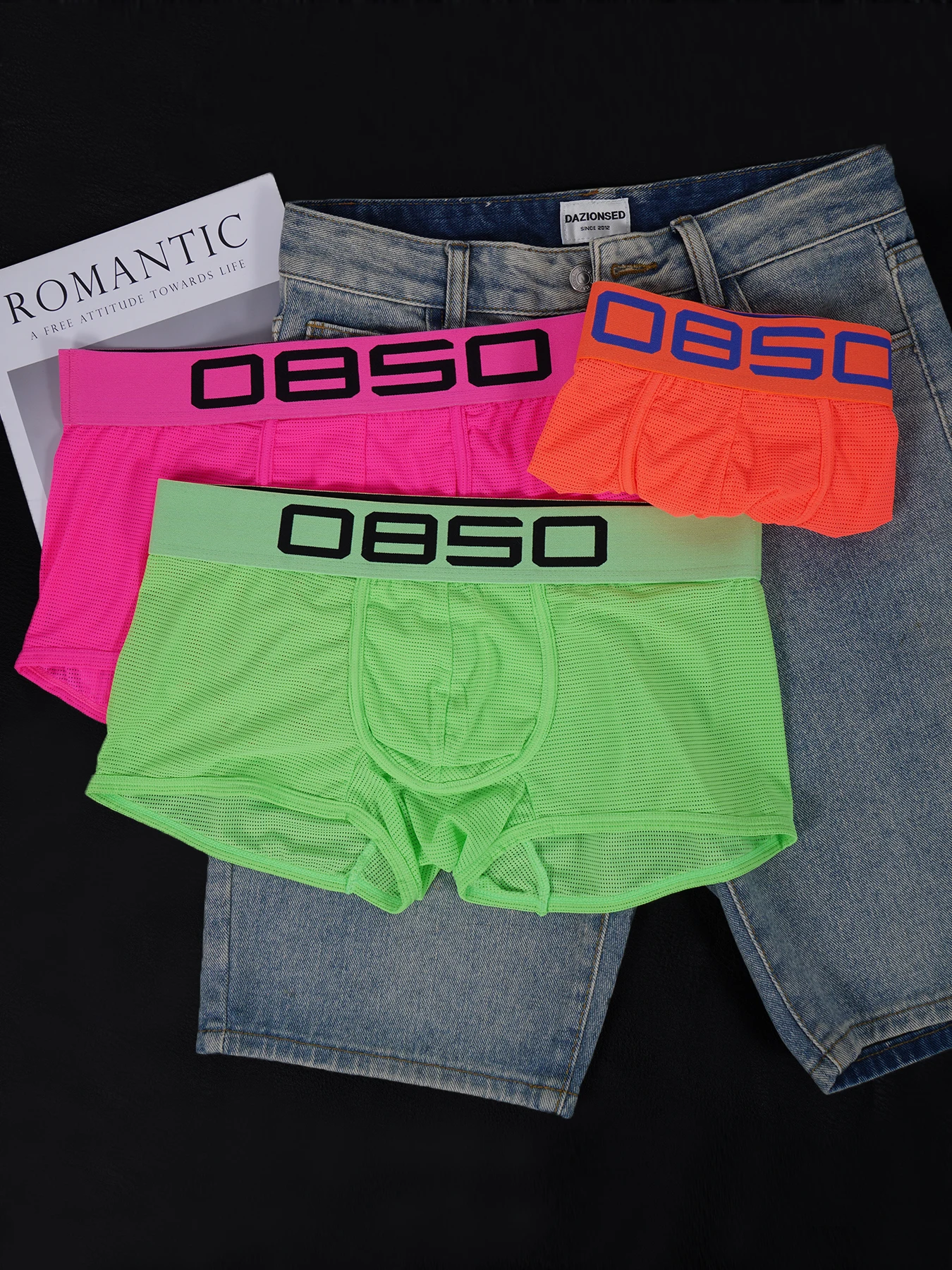 

Мужские трусы-боксеры из сетки 0850, 3 шт., с цифровым принтом на поясе, дышащие, прохладные, эластичные