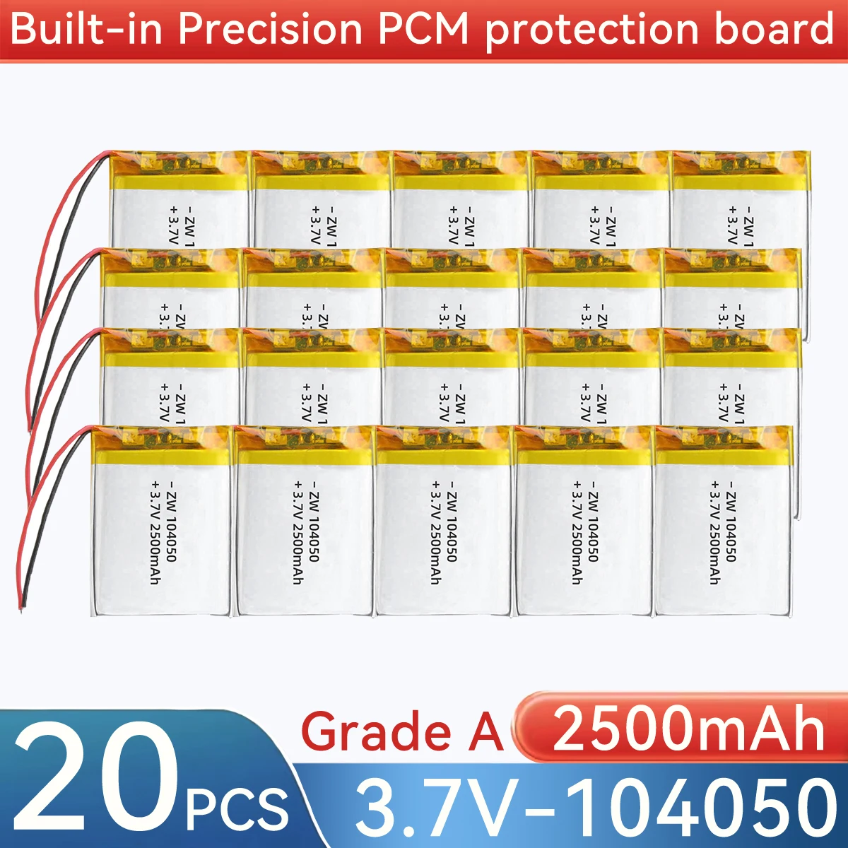 3.7V 104050 2500mAh  Rechargeable Large Capacity Li-Po Battery Lithium Polymer Lipo Cells for 304050 404050 604050 804050 904050