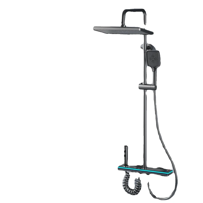 

All-copper Water-plated Gun Ash Shower Set, Constant Temperature Digital Display, Rain Shower Button, Household Pressurization