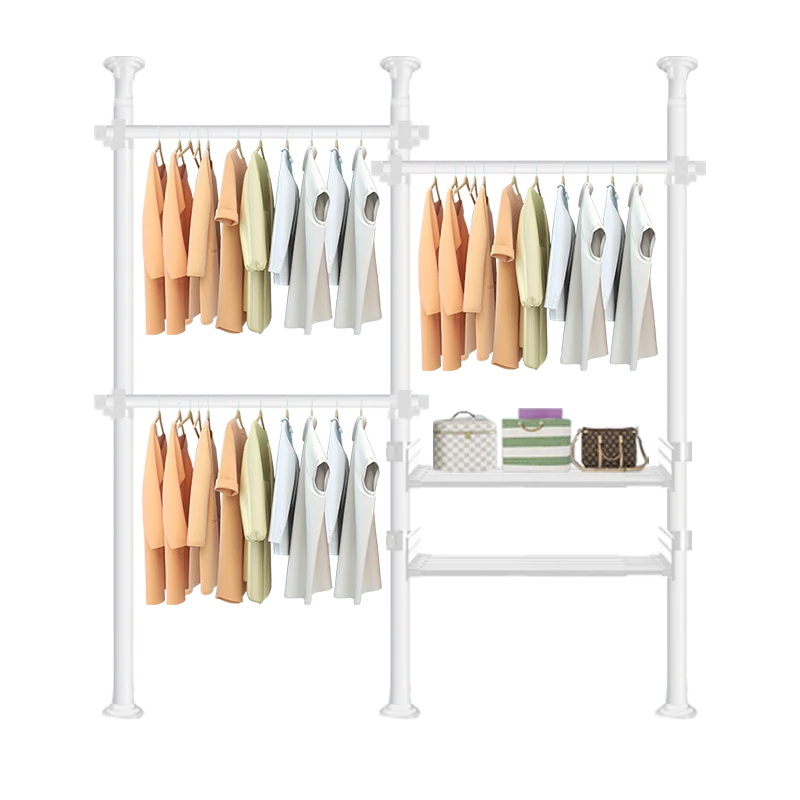 Bedroom Foldable Wardrobe Clothes Organizer Storage Removable Wardrobe Cabinet Shelves Metal Portable Wardrobe With 3 Poles