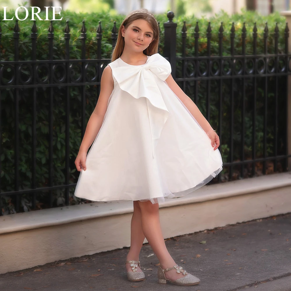 

LORIE Ivory Cute Flower Girl Dresses O-Neck Bow Pleated A-Line Knee Length Wedding Party Dress 2025 Birthday Dress Customized