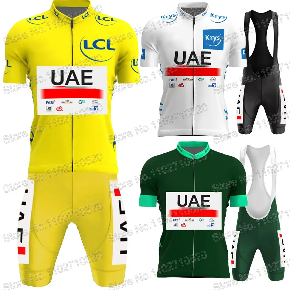 

TDF Team UAE Cycling Jersey 2023 Set Short Sleeve Cycling Green Yellow Clothing Road Bike Shirts Suit Bicycle Bib Shorts MTBWear