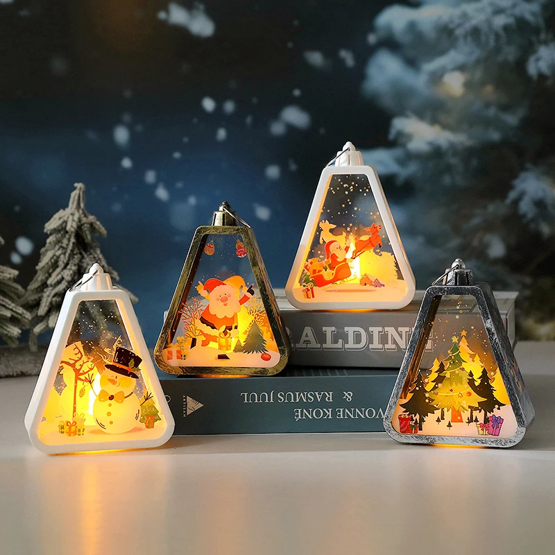 Lâmpada de vento retrô de Natal e castiçais LED - Lanterna de globo de neve Presentes iluminados de Papai Noel |   Ornamento iluminado de Natal de inverno
