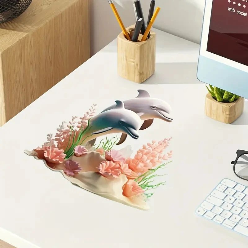 Dolphin & Coral Reef Toilet Stickers, Bright Bathroom for Home Decoration, Vinyl Decals, Art Wall Paper, Outdoor Indoor Use