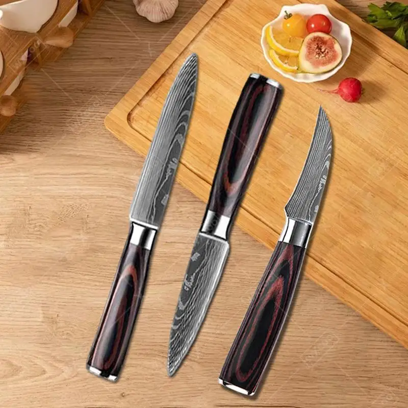 Faca de frutas de 3.5 polegadas, faca de aço damasco para uso doméstico, facas de cozinha profissionais, faça você mesmo, cortador de escultura de frutas, cutelo de carne