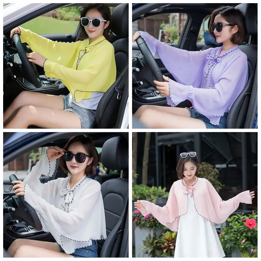 Women Chiffon Sleeve Sunscreen Shawl Sleeve Sunscreen UV Protection Riding Driving Arm Shade Scarf Cloak Outdoor Beach