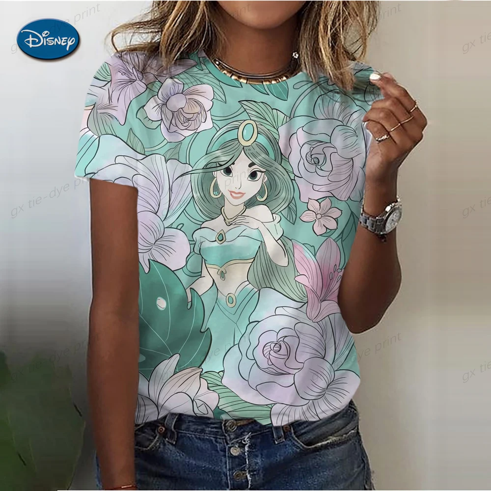 Girl Summer New 90 ’s Disney Princess Short Sleeve Print Clothing Women\'s T-Shirt Harajuku Graphic Clothing Women\'s Top