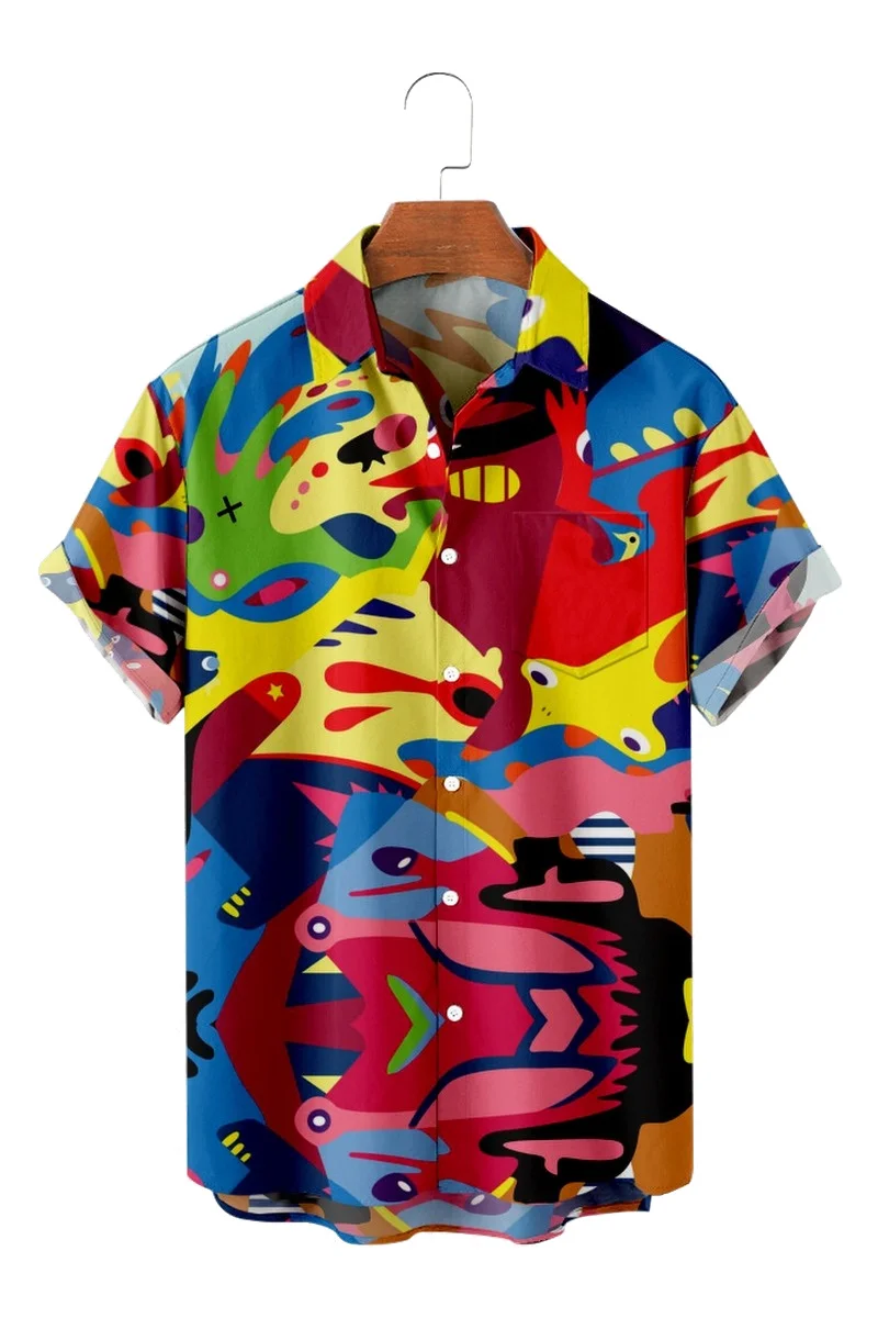 2022 Men's Summer Beach Casual Short Sleeve Lapel Shirts Plus Size Graffiti Culture 12 3D Printed Men's Tops With Pockets