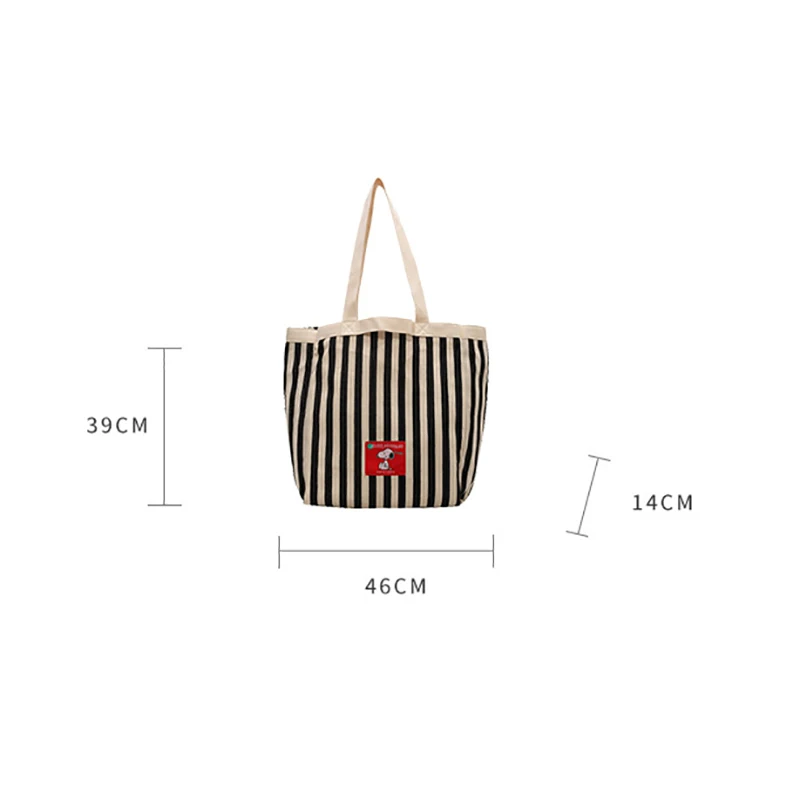 MINISO Snoopy Large Capacity Handbag Women\'s Fashion Stripe Canvas Bag Cartoon Printed Shoulder Bag Tote Bag