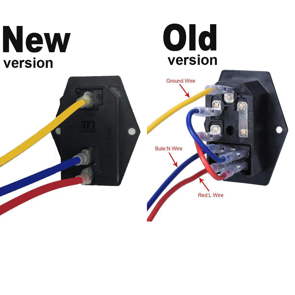 15A 250V Rocker Switch Power Socket Inlet Module Plug 5A Switch With 18 AWG Wiring 3 Pin IEC320 C14-2Pcs