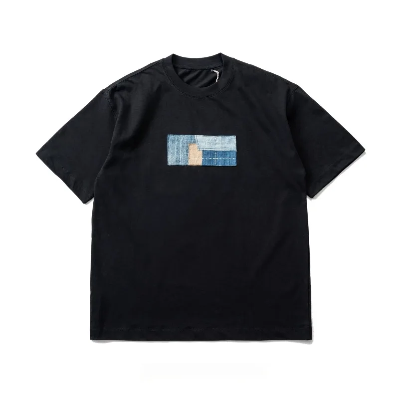 Japanese Vintage Patch Applique Short Sleeve T Shirt Men Women Casual Fashion T-shirts Men's Clothing Women's Clothes