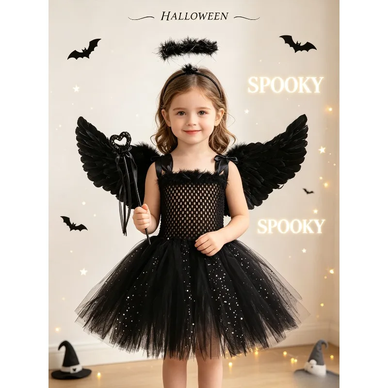 Dark Angel Devil Role Play Dress, Halloween Birthday Party Costume, Stage Performance Cosplay Outfit for Festive Show Costume