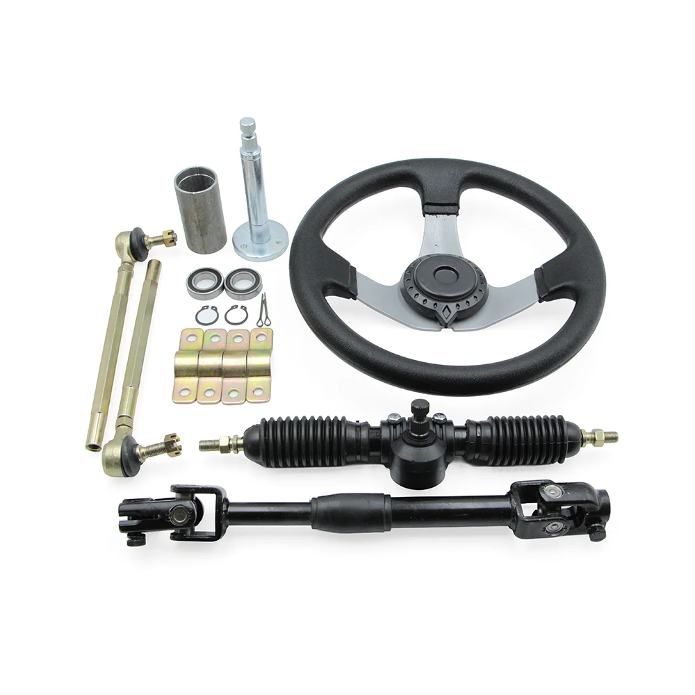 Go Kart 300mm Front Steering Wheel Assembly 320/420mm Gear Rack Pinion 320/370mm Scalable Adjustment U Joints Shaft Tie Rod Kit