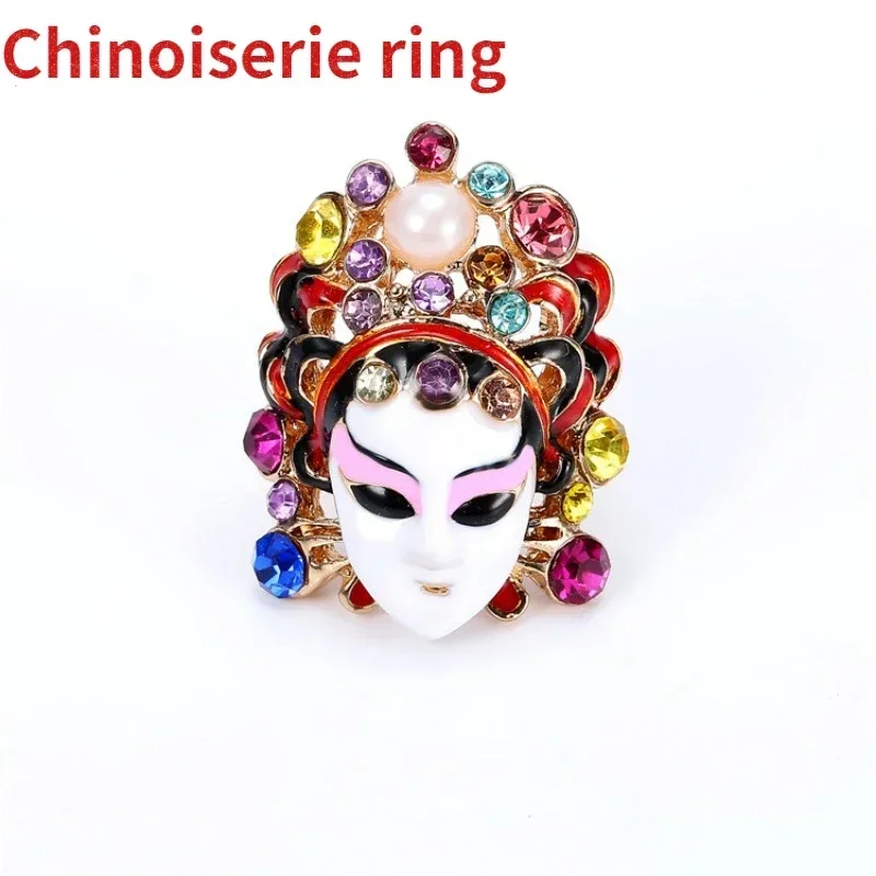 1Pcs Chinoiserie Peking Opera Mask Rings for Women Creative Cute Jewelry Ethnic Style Accessories Party Decor