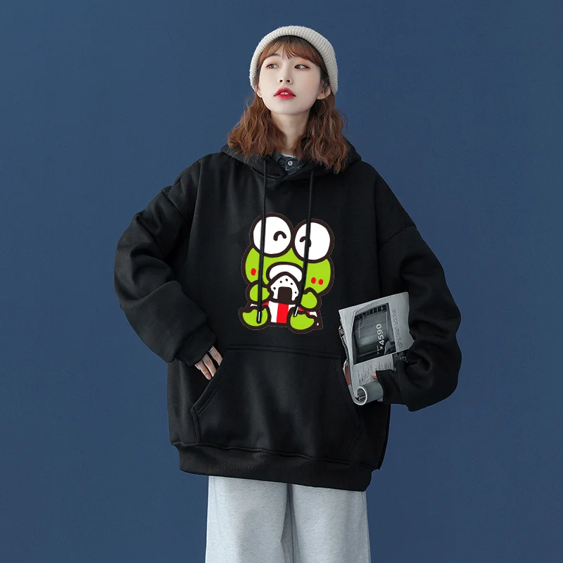 Sanrio Keroppi męskie damskie bluzy z kapturem hiphopowy sweter z długim rękawem chłopcy dziewczęce jesienne topy płaszcze Sanrio Keroppi