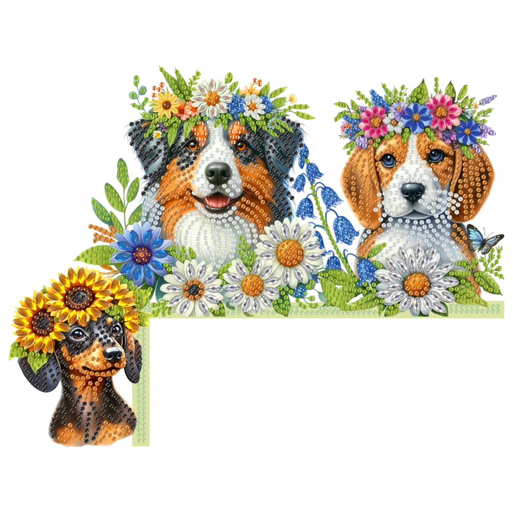 

Dog Flowers 5D DIY Wooden Diamond Painting Door Topper for Party (Left)