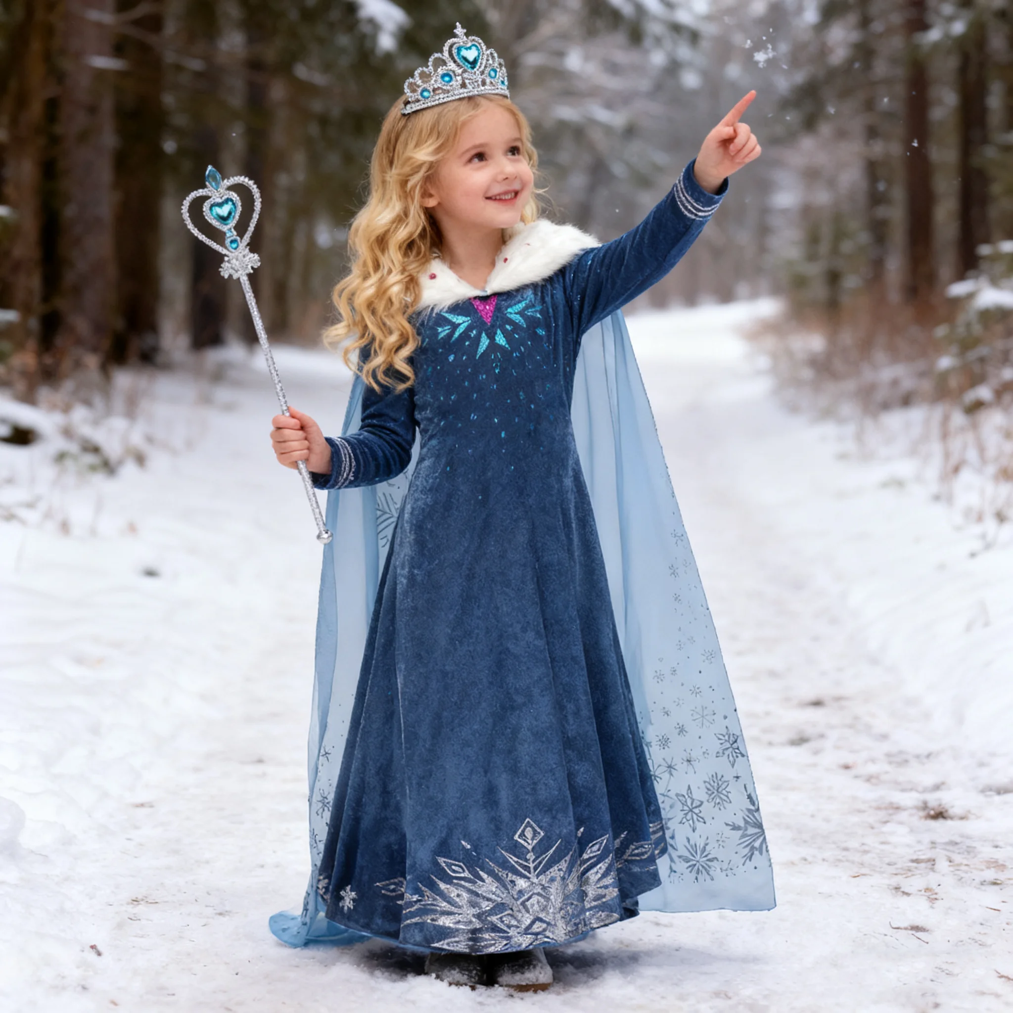 الأزرق ندفة الثلج فستان الأميرة الشتاء طويلة الأكمام الفراء طوق ملكة الثلج فستان مُصمم حسب الطلب فتاة إلسا السنة الجديدة عيد الميلاد ملابس للحفلات