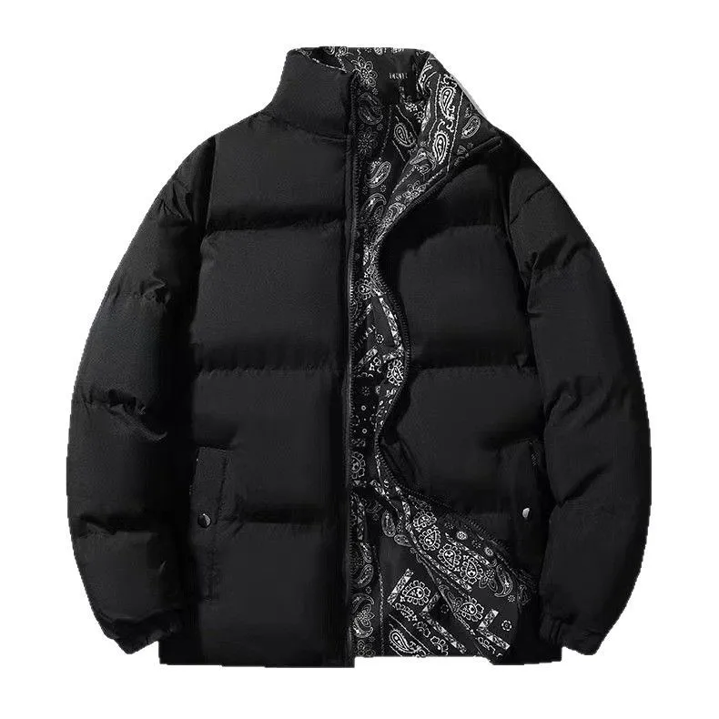 Double-Sided Wear Thickened Cotton Jacket for Men Women Stand Collar Warm Casual Loose Fit Winter Couple Windproof Bread Jacket